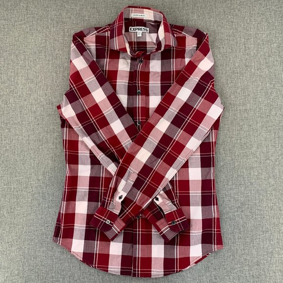 Express Other - Men's Express Plaid Extra Slim Button Down Shirt Long Sleeve Small 100% Cotton
